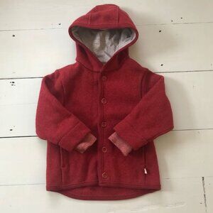 Disana organic boiled wool jacket in cassis. Size 2-3T. Made in Germany.
